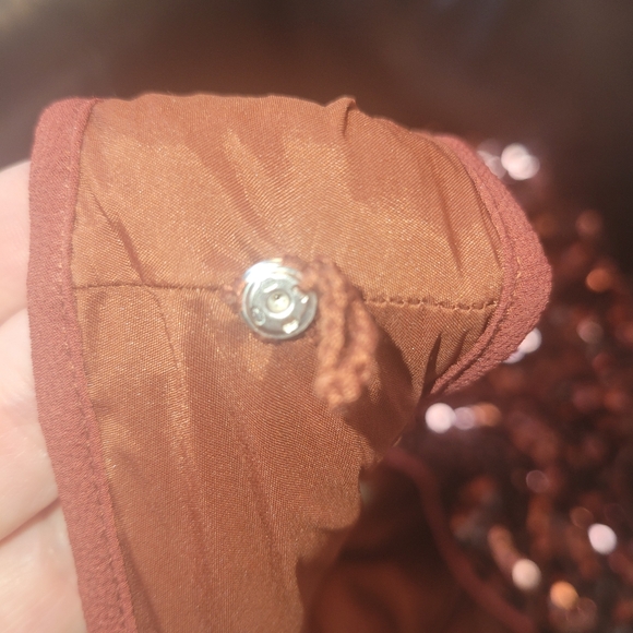 Anthropologie Maeve Shiny Shimmer Royal Copper sequin Jumpsuit Large - Picture 8 of 15